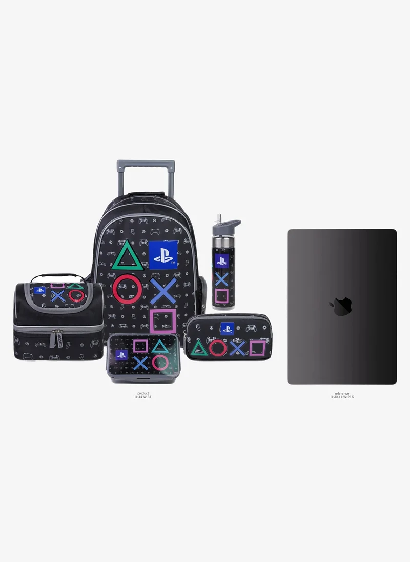 سوني Sony PlayStation Premium 5-in-1 Kids Trolley School Set 18" | Rolling Backpack, Lunch Bag, Lunch Box, Water Bottle & Pencil Case | Boys School Bag