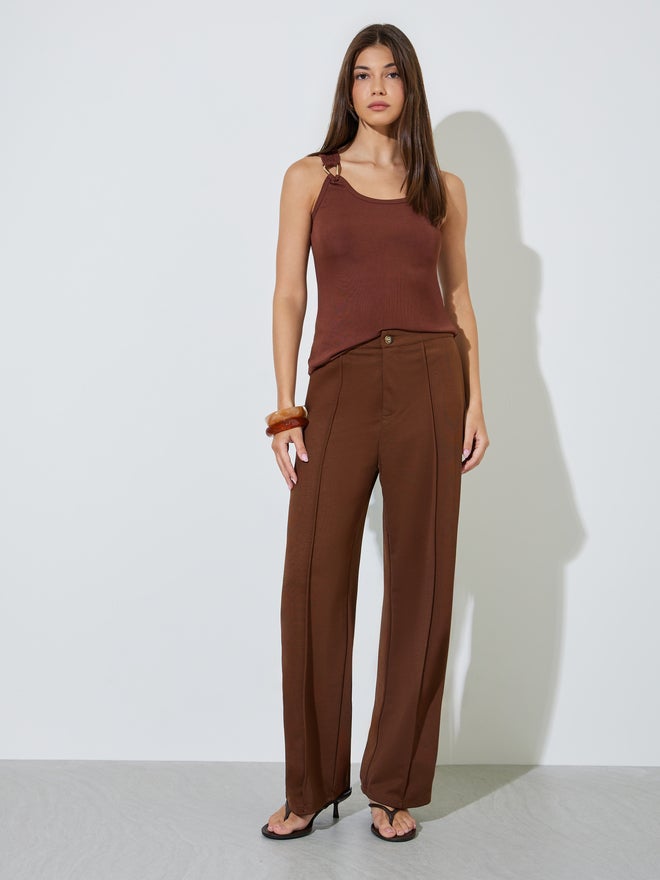 Styli Brown Metal Decor Detail Solid Vest - Image 2