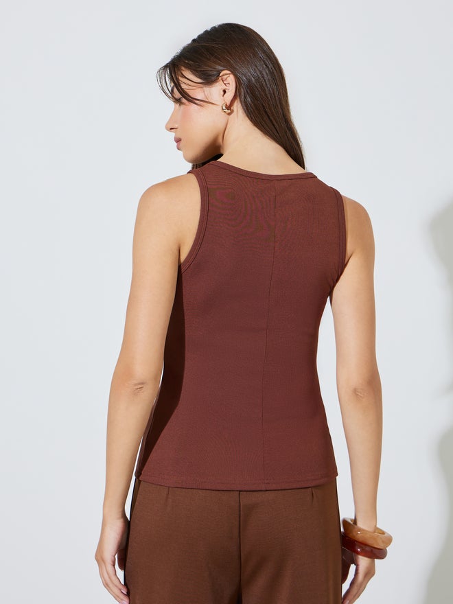 Styli Brown Metal Decor Detail Solid Vest - Image 5