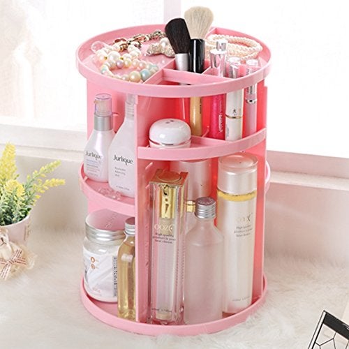 PACKNBUY Makeup Box Organizer 360 Rotating Storage Cosmetic Organizer Vanity Stand PINK - Image 5