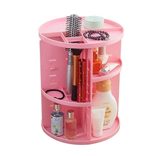 PACKNBUY Makeup Box Organizer 360 Rotating Storage Cosmetic Organizer Vanity Stand PINK - Image 1