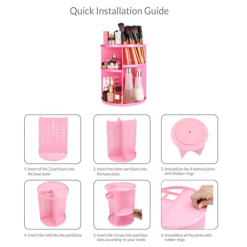 PACKNBUY Makeup Box Organizer 360 Rotating Storage Cosmetic Organizer Vanity Stand PINK - Image 3