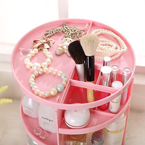 PACKNBUY Makeup Box Organizer 360 Rotating Storage Cosmetic Organizer Vanity Stand PINK - Image 4