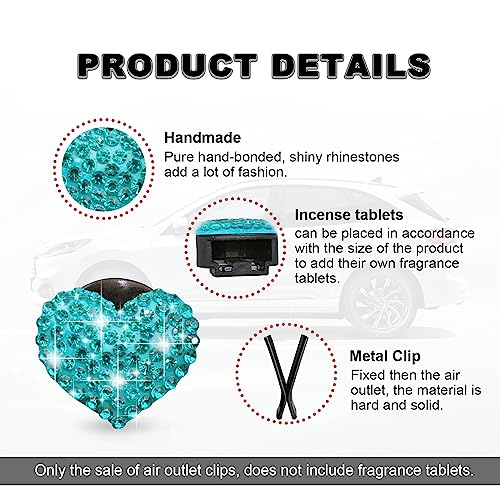 RBOKO 2Pcs Car Air Vent Clip, Bling Crystal Heart Charms Car Air Vent Clips, Car Air Conditioning Outlet Clip Decorative, Car Interior Decoration Accessories Universal for Women and Man (blue) - Image 3