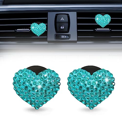 RBOKO 2Pcs Car Air Vent Clip, Bling Crystal Heart Charms Car Air Vent Clips, Car Air Conditioning Outlet Clip Decorative, Car Interior Decoration Accessories Universal for Women and Man (blue) - Image 1