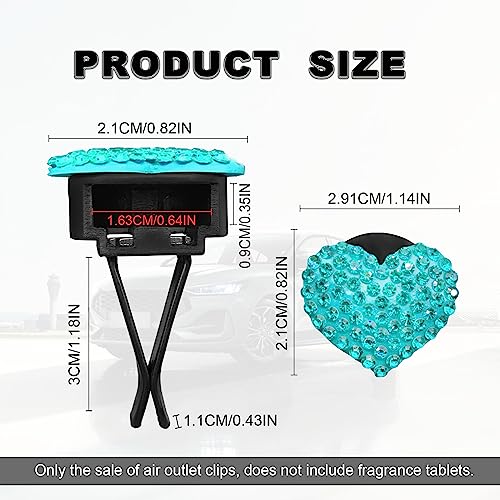 RBOKO 2Pcs Car Air Vent Clip, Bling Crystal Heart Charms Car Air Vent Clips, Car Air Conditioning Outlet Clip Decorative, Car Interior Decoration Accessories Universal for Women and Man (blue) - Image 2