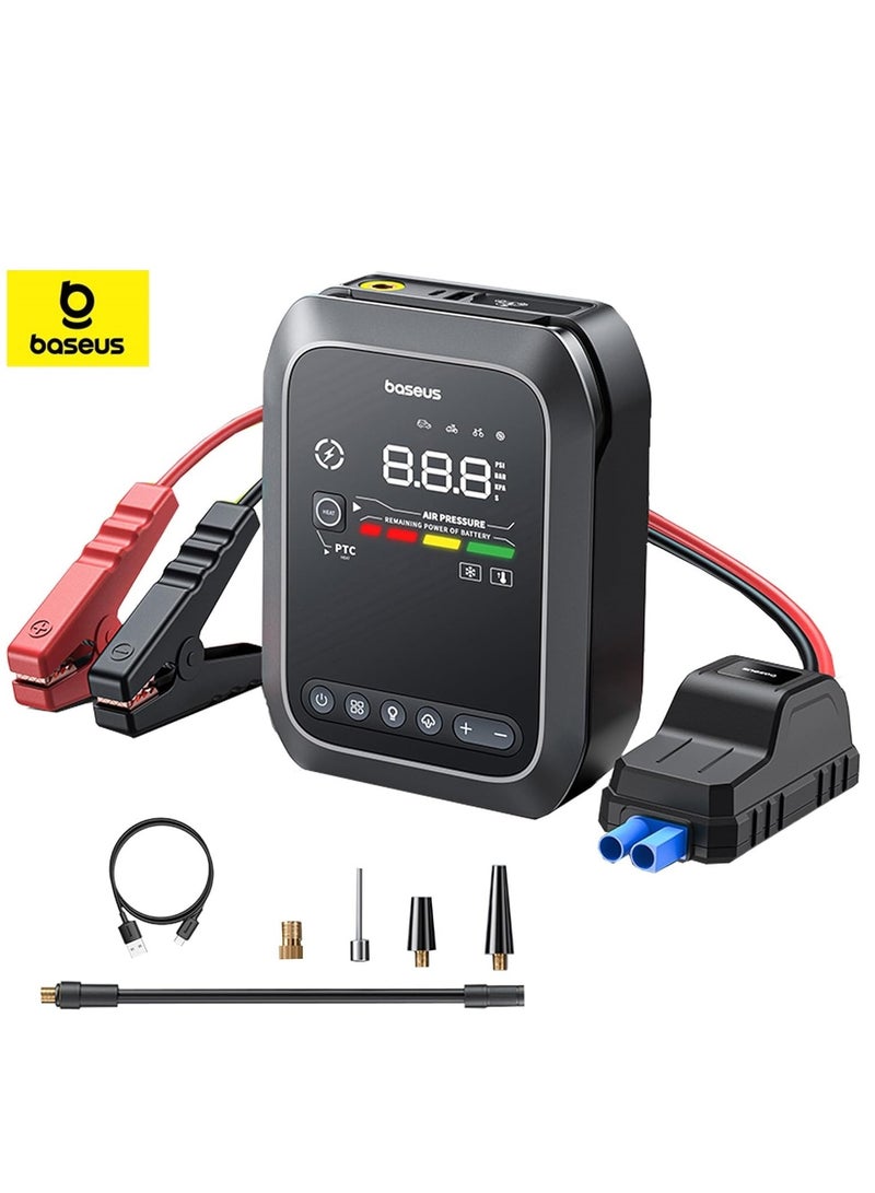 Baseus 4-in-1 Car Battery Jump Starter Power Pack, 1200A Portable Battery Starter with 150 PSI Air Compressor, LED Display, 12 Safety Protections, 80W High-Power Inflatable Pump, Tire Inflator, Power Bank for Emergencies, Compact, Reliable Jump Starter for Cars, SUVs, Trucks, Motorcycles & More - Image 1