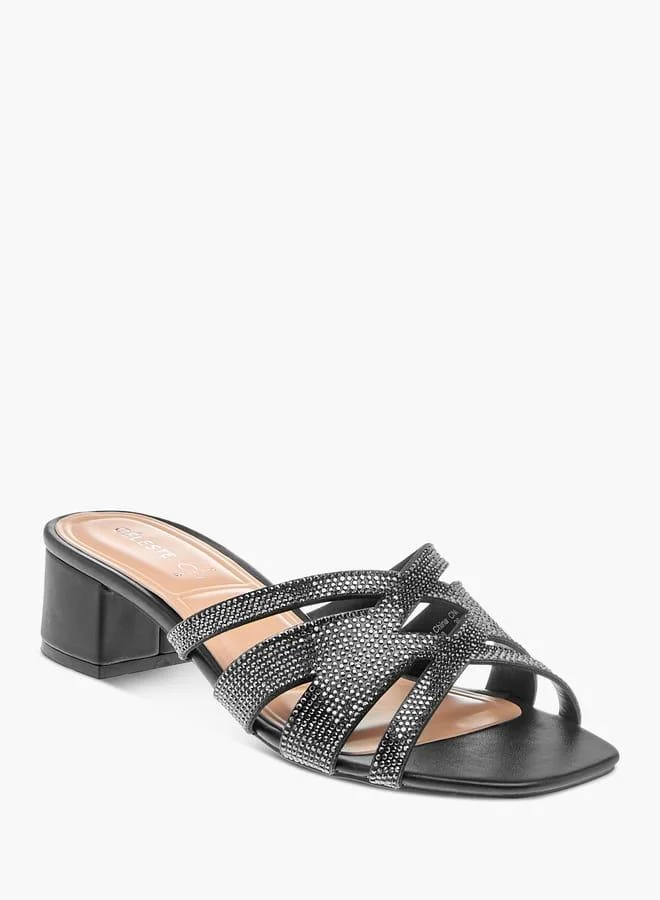 Celeste Womens Embellished Slip-On Sandals With Block Heels