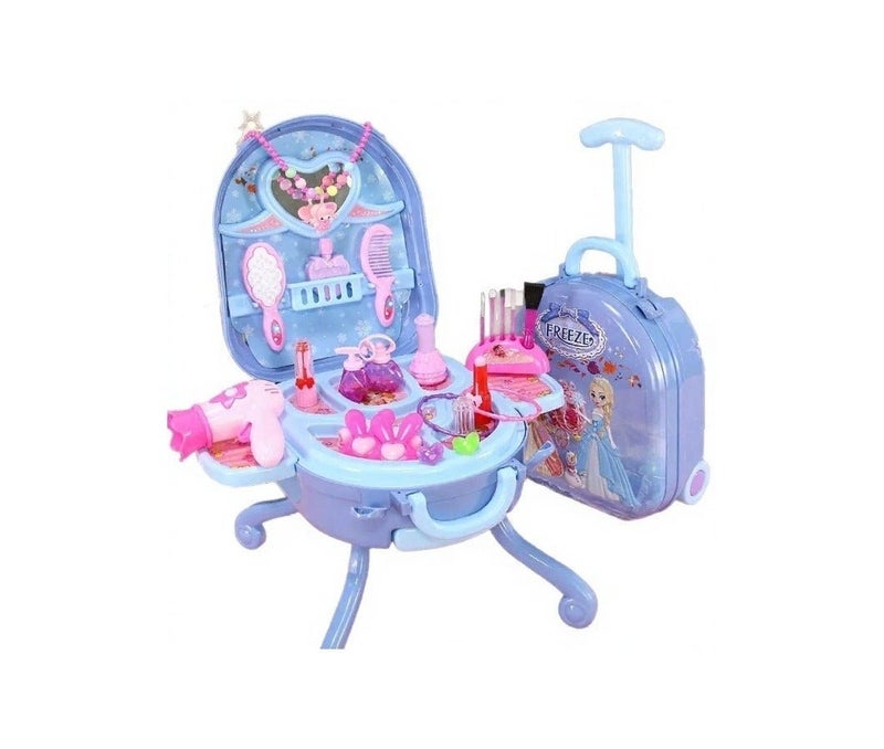 Kids Princess Makeup Vanity Suitcase | Portable Rolling Pretend Play Dressing Table with Telescopic Handle, Makeup Accessories & Storage Case | Gift for Girls Ages 4+ - Image 1