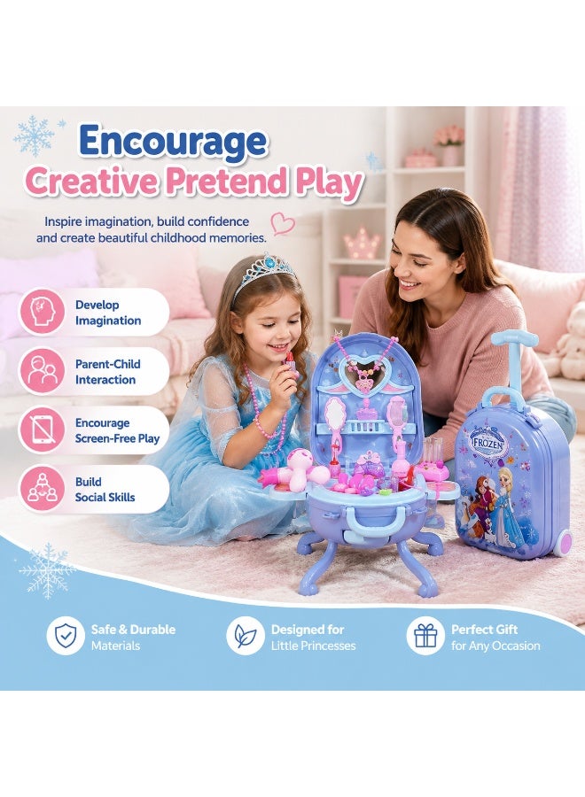 Kids Princess Makeup Vanity Suitcase | Portable Rolling Pretend Play Dressing Table with Telescopic Handle, Makeup Accessories & Storage Case | Gift for Girls Ages 4+ - Image 5