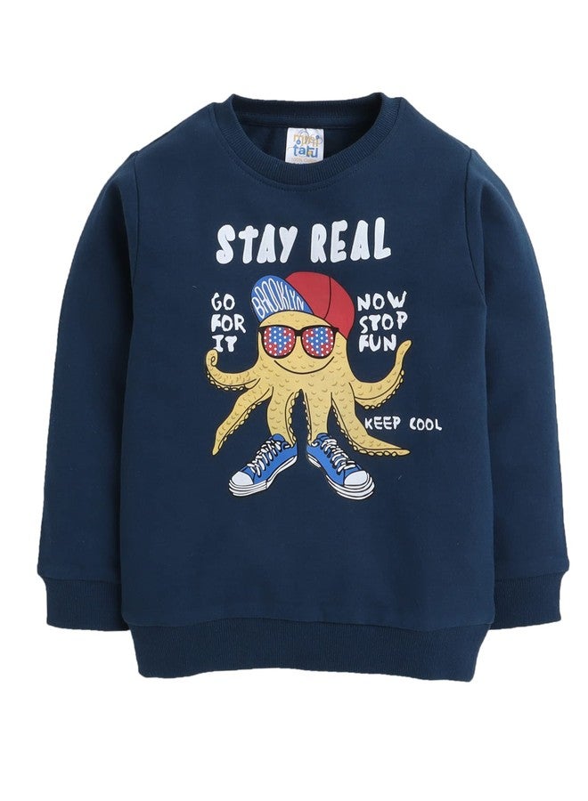 Minitatu Boys Cotton Crew Neck Sweatshirt (Mt-3270E-An_Navy Blue_12 Months-18 Months) - Image 1