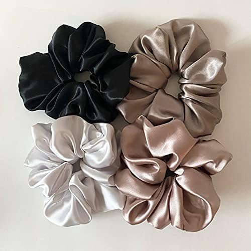 Generic Satin Silk Hair Ties Scrunchies Elastic hair bandhand band for women and Girls Pack Of 12 Pcs  - Image 1