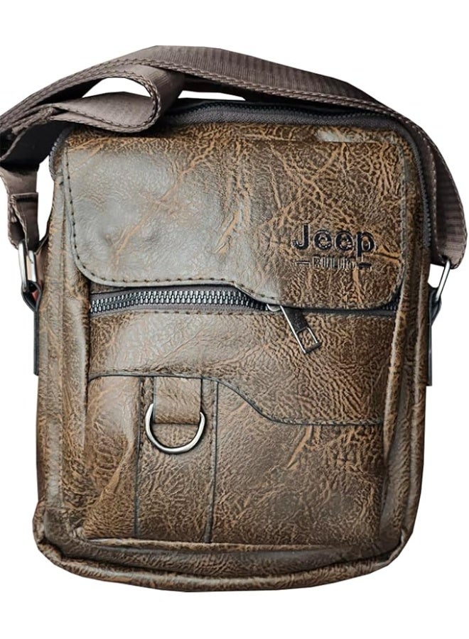 Jeep Men's Leather Cross Bag - Brown - Image 1