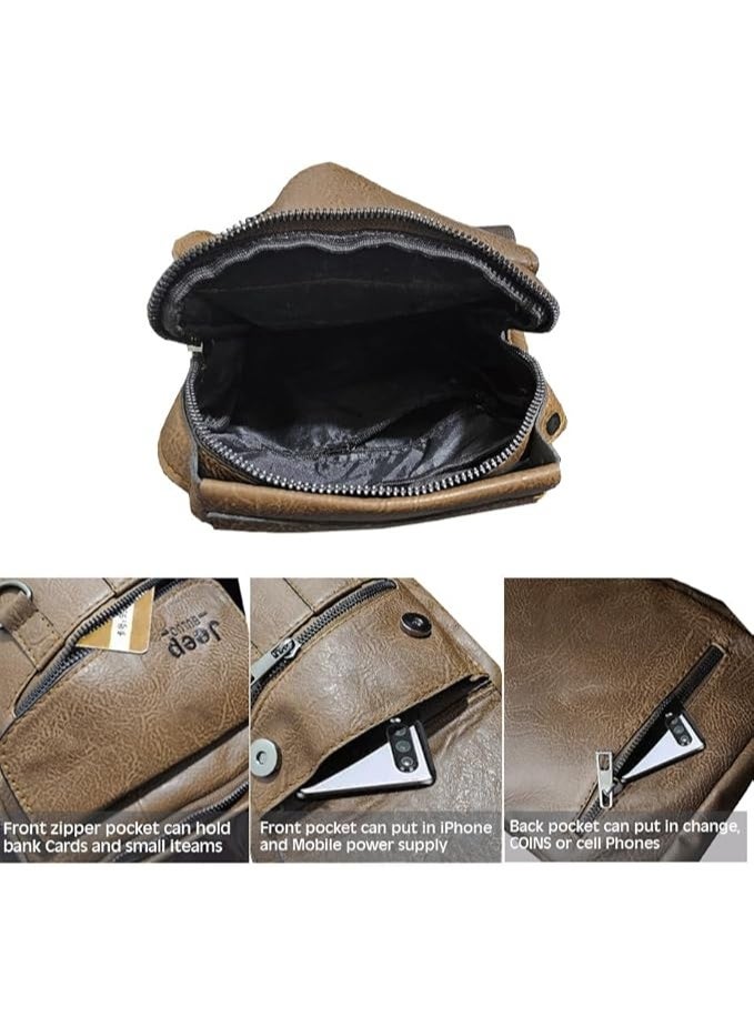 Jeep Men's Leather Cross Bag - Brown - Image 3