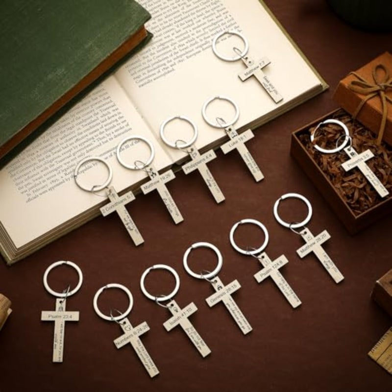 105 Pcs Father's Day Church Gift Bulk Cross Keychain Bible Verse Keychains Blessed Dad 15 Styles Scripture Wooden Keychain Religious Inspirational Gifts Christian Party Favors - Image 2