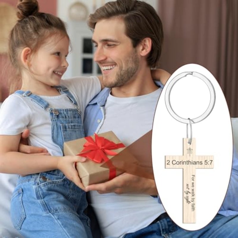 105 Pcs Father's Day Church Gift Bulk Cross Keychain Bible Verse Keychains Blessed Dad 15 Styles Scripture Wooden Keychain Religious Inspirational Gifts Christian Party Favors - Image 4
