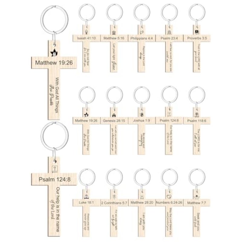 105 Pcs Father's Day Church Gift Bulk Cross Keychain Bible Verse Keychains Blessed Dad 15 Styles Scripture Wooden Keychain Religious Inspirational Gifts Christian Party Favors - Image 1