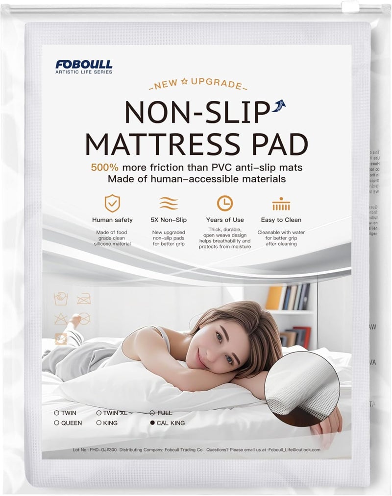 Foboull Silicone Mattress Slide Stopper and Gripper, 5X Anti Slip, Non slip mattress pad,Keep Bed and Topper Pad from Sliding for Sofa, Couch, Chair Cushion, Mattresses, Easy Trim Pads,California King - Image 1