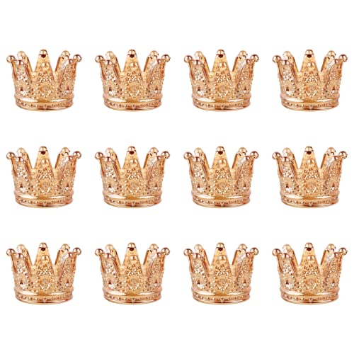 GOLDEAL 12 Pcs Amber Crown Glass Tealight Holders DecorativeVotive Candle Holders BulkCandlestick for Wedding PartyDinner Home Table Decor
