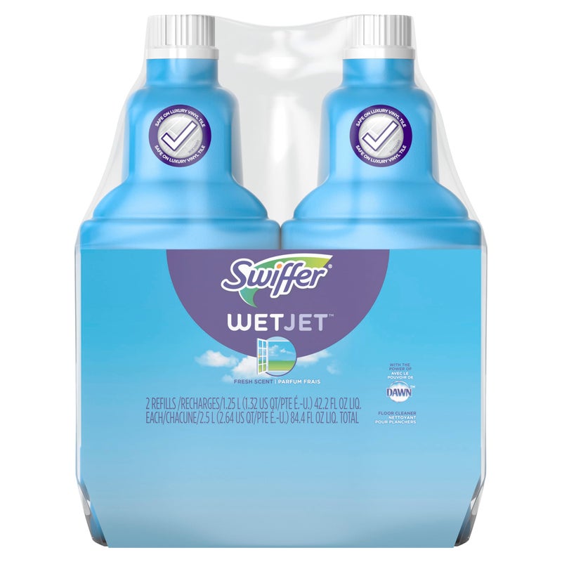 Swiffer Wetjet Hardwood Floor Mopping and Cleaning Solution Refills, All Purpose Cleaning Product, Open Window Fresh Scent, 1.25 Liter, 2 Pack (Packaging may vary) - Image 1