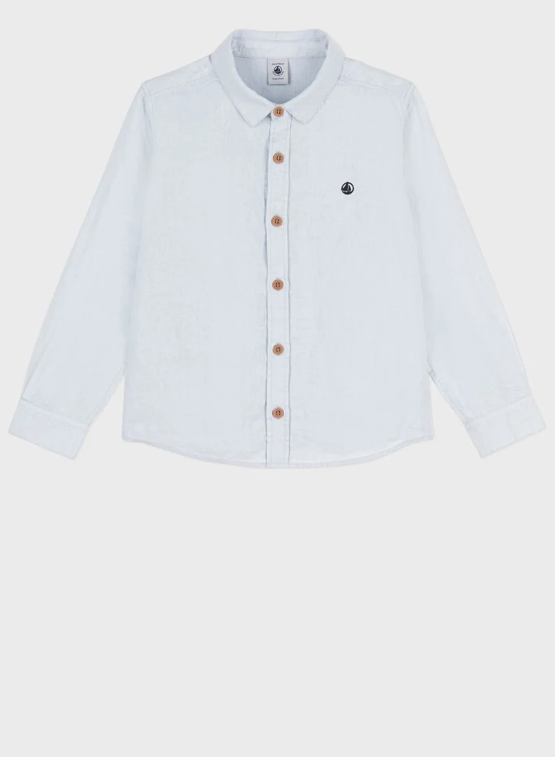 Petit Bateau Youth Monogram Linen Shirt