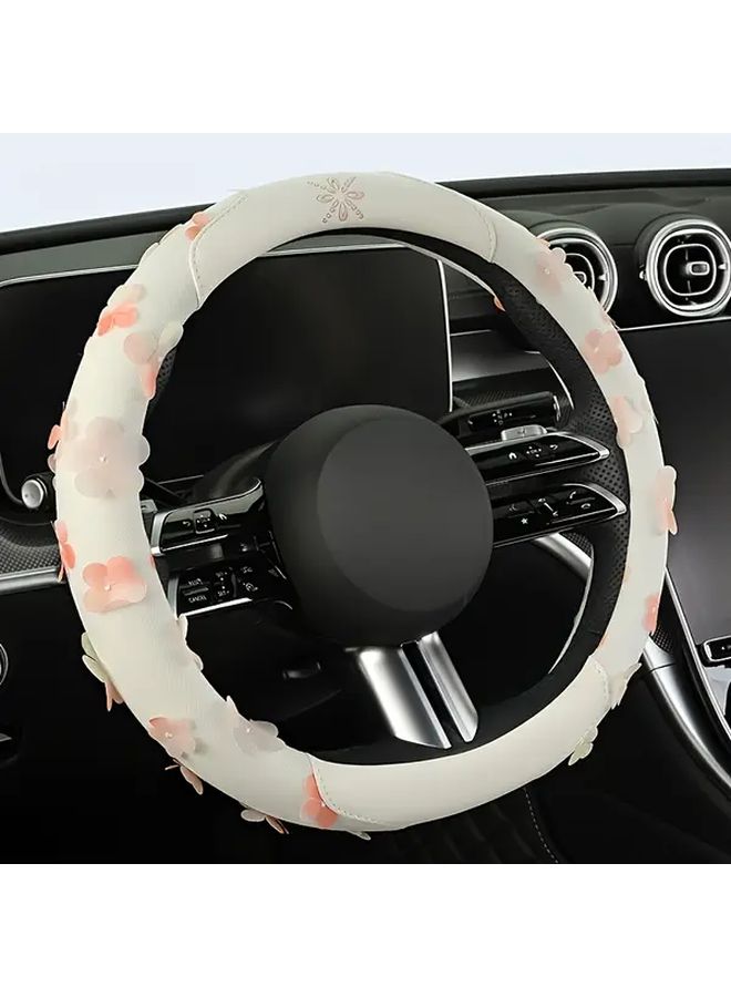 Ergonomic Breathable Car Steering Wheel Cover Soft Durable Fabric Universal Fit Most Vehicles Azure Blue Stylish Comfortable Grip Floral Pattern - Image 1