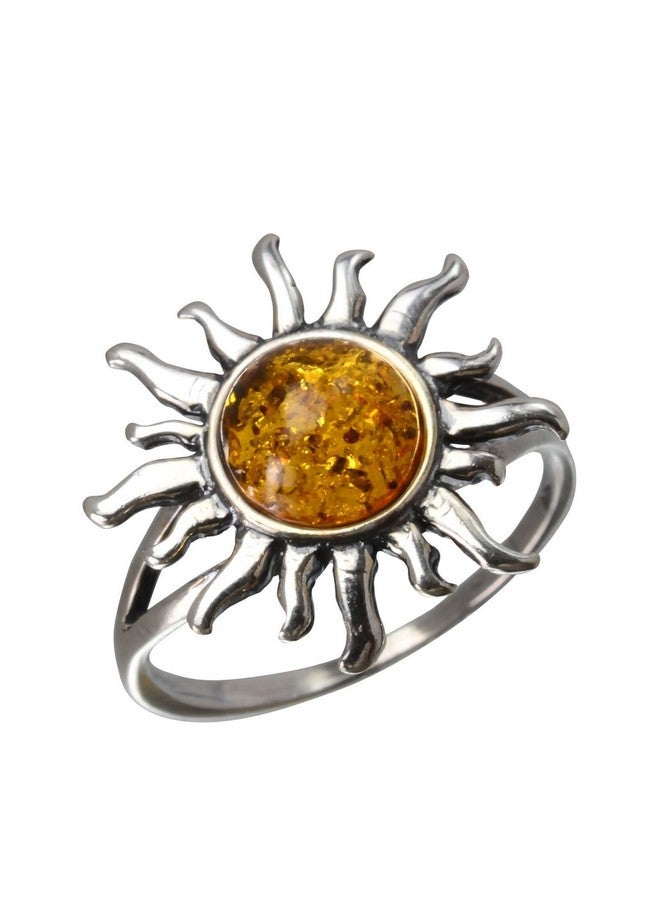 HolidayGiftShops Gia Certified Sterling Silver And Baltic Honey Amber Sun Adult Ring Size 8.5 - Image 1
