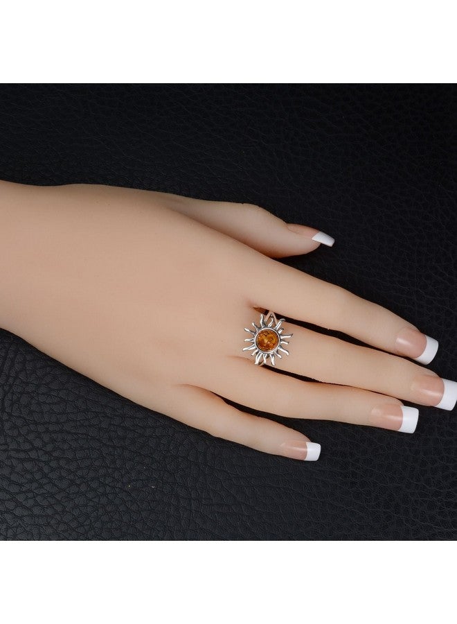 HolidayGiftShops Gia Certified Sterling Silver And Baltic Honey Amber Sun Adult Ring Size 8.5 - Image 2