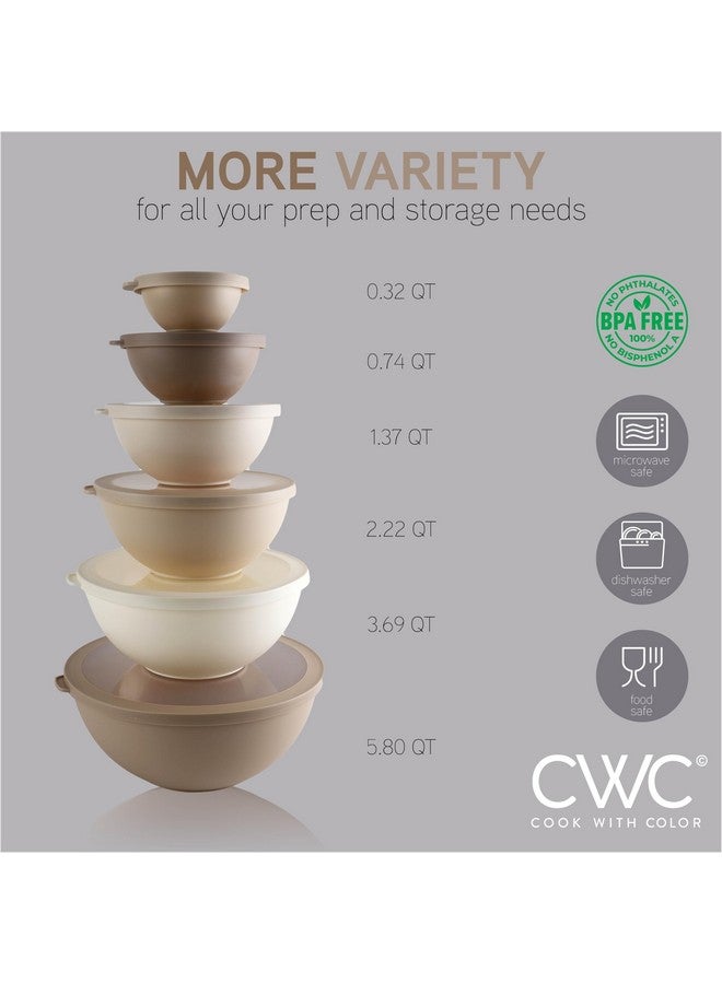 كوك ويذ كولرز أوعية خلط COOK WITH COLOR بأغطية TPR - مجموعة من 12 وعاء بلاستيكي متداخل تتضمن 6 أوعية تحضير و6 أغطية، آمنة للاستخدام في الميكروويف (بني) - Image 1