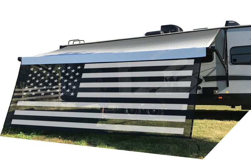 Tentproinc RV Awning Sun Shade Screen 8 X 9 3 American Flag Black Mesh Sunshade Camper Trailer Awning Shade Screen UV Blocker Completed Kits