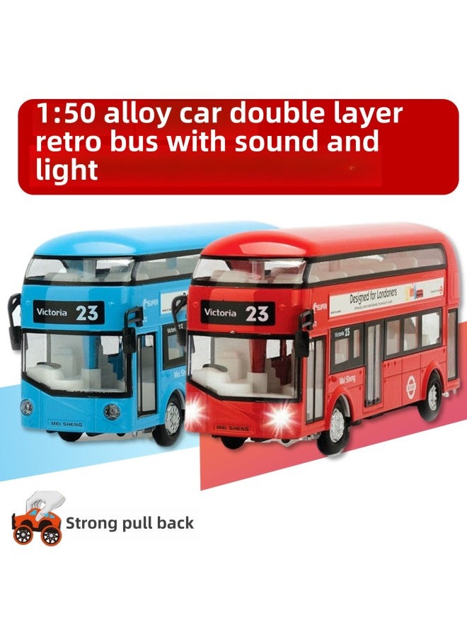 xozgdovg 1:50 Alloy Car Model Large Retro Double-decker Bus Huili Sound And Light Special Effects Boy Cartoon Toy Car-Color:Red Vintage Bus  - Image 2