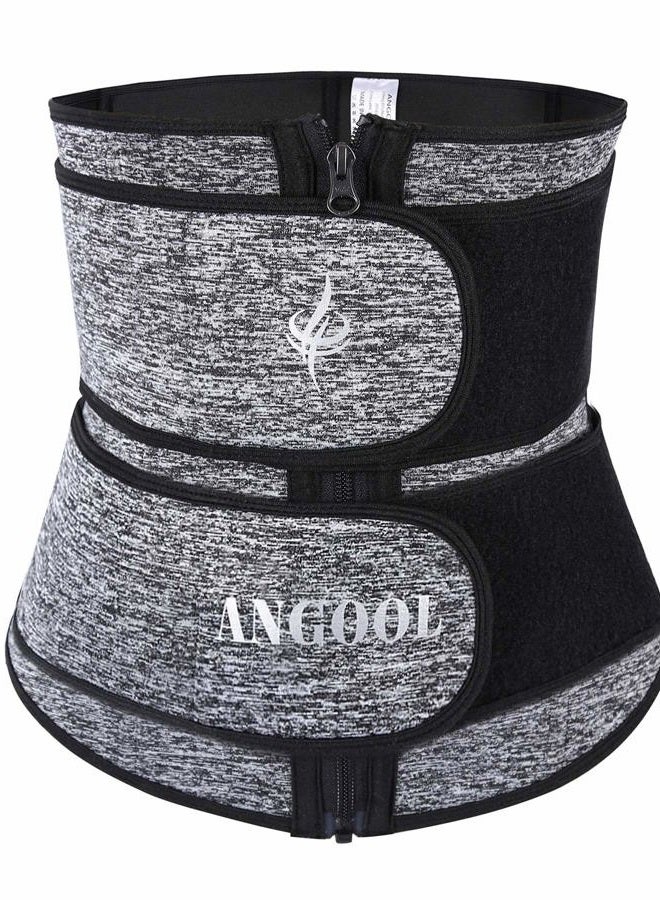 ANGOOL Neopren Waist Trainer For Women,Workout Plus Size Trimmer Belt Sauna Sweat Corset Cincher With Zipper Gray - Image 1
