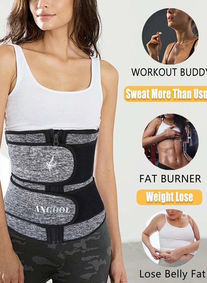 ANGOOL Neopren Waist Trainer For Women,Workout Plus Size Trimmer Belt Sauna Sweat Corset Cincher With Zipper Gray - Image 4