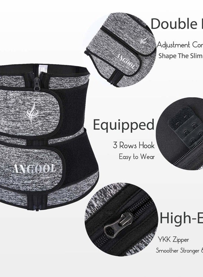 ANGOOL Neopren Waist Trainer For Women,Workout Plus Size Trimmer Belt Sauna Sweat Corset Cincher With Zipper Gray - Image 2