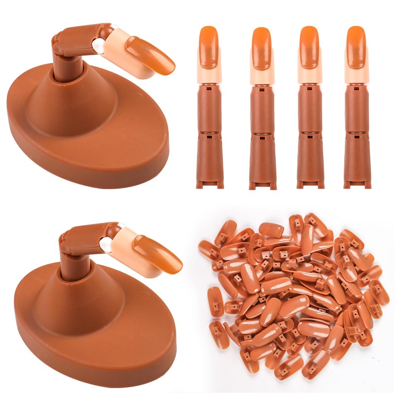BQAN Nail Practice Fingers for Acrylic Nails Practice Hand for Nail Training 4Pcs Adjustable Plastic Fake Fingers for Nail Tech with 100 PCS Refill Nail Tips and 2 Finger Base