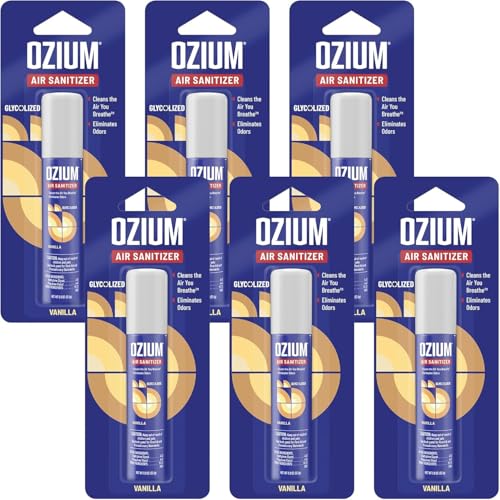 Ozium 0.8 oz. Air Sanitizer & Odor Eliminator for Homes, Cars, Offices and More, Vanilla Scent, Pack of 6 - Image 1