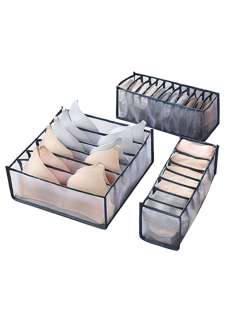 TYCOM Foldable Storage Boxes Bra Underwear Closet Organizer Foldable Container Case Drawer Divider for Necktie Bra Sock Underwear Organizer Home Closet Organizer Boxes Storage (3PCS Grey)  - Image 1