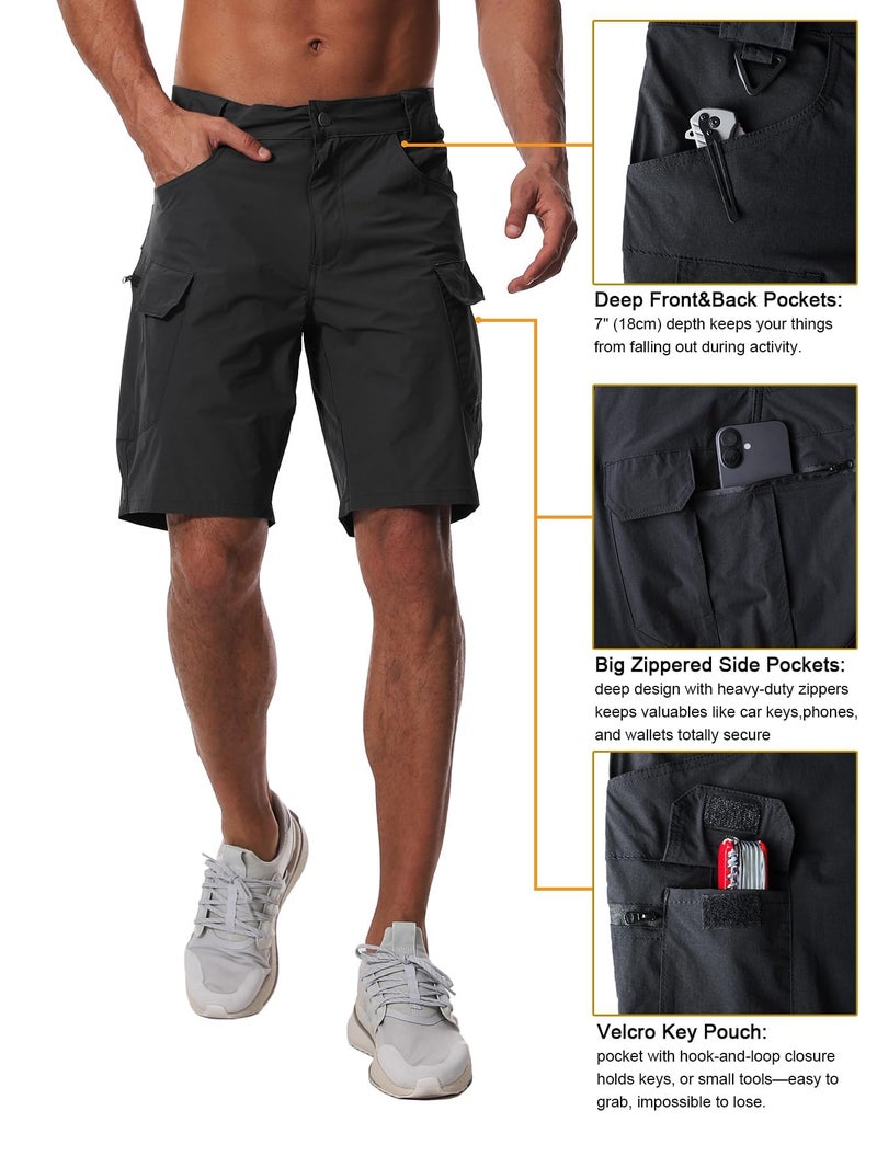 AUTIWITUA Men's Hiking Cargo Shorts Quick Dry 9" Lightweight Tactical Work Shorts with Pockets(No Belt) Solid Black - Image 4