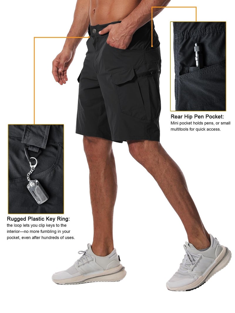 AUTIWITUA Men's Hiking Cargo Shorts Quick Dry 9" Lightweight Tactical Work Shorts with Pockets(No Belt) Solid Black - Image 3
