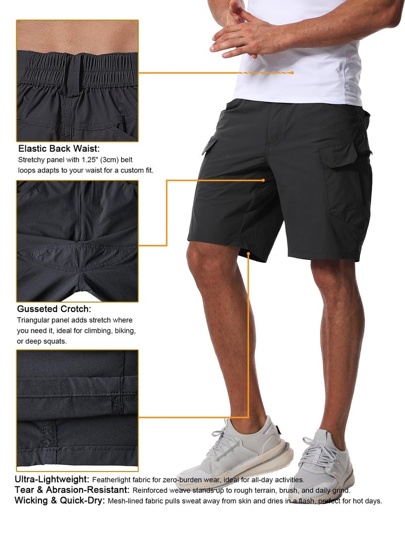 AUTIWITUA Men's Hiking Cargo Shorts Quick Dry 9" Lightweight Tactical Work Shorts with Pockets(No Belt) Solid Black - Image 5