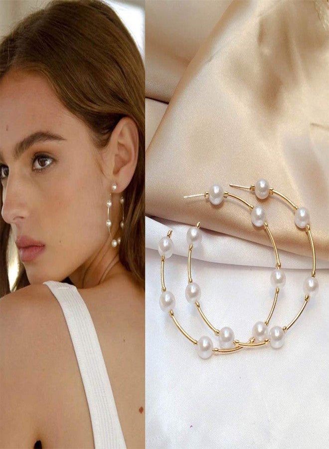 Chmier Aimimier Bridal Pearl Hoop Earrings Vintage Large Round Loop Earrings Wedding Prom Party Festival Jewelry for Women and Girls - Image 1