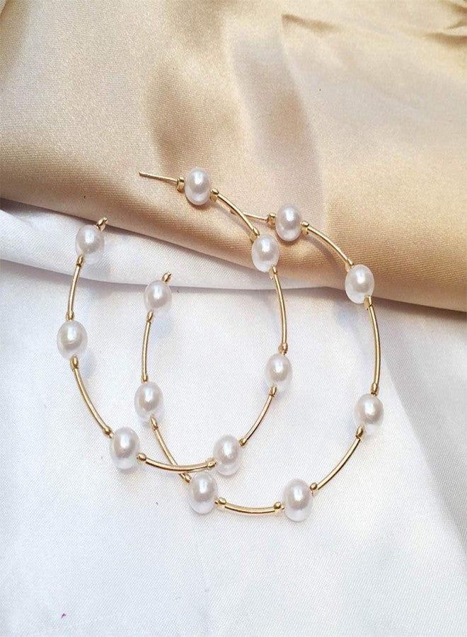 Chmier Aimimier Bridal Pearl Hoop Earrings Vintage Large Round Loop Earrings Wedding Prom Party Festival Jewelry for Women and Girls - Image 3
