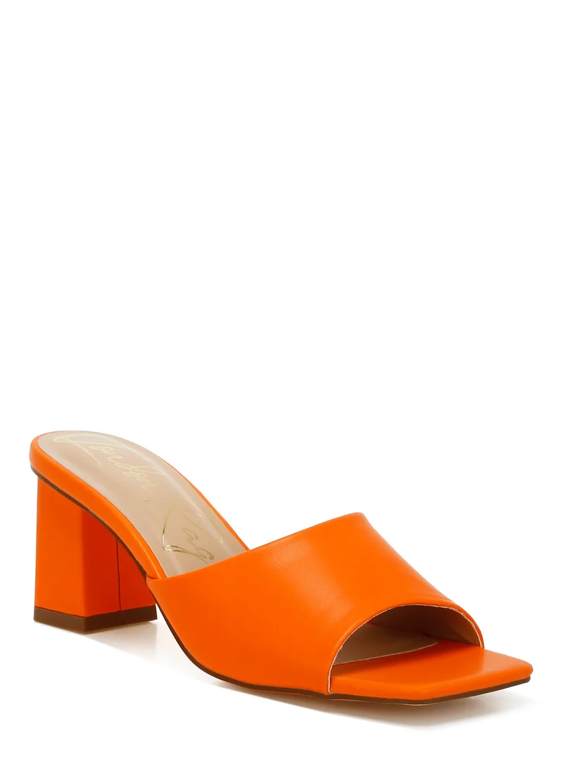 London Rag Faux Leather Block Heel Sandals in Orange