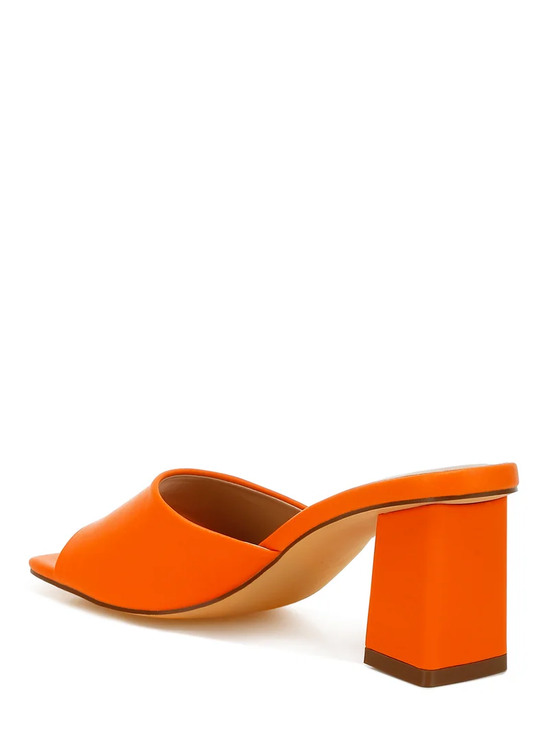London Rag Faux Leather Block Heel Sandals in Orange
