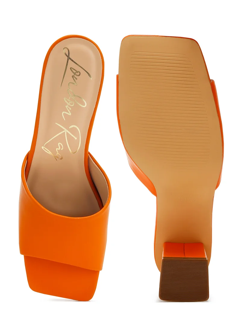 London Rag Faux Leather Block Heel Sandals in Orange