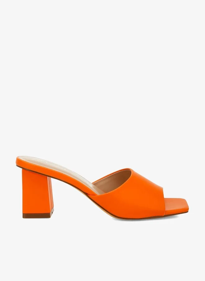Faux Leather Block Heel Sandals in Orange