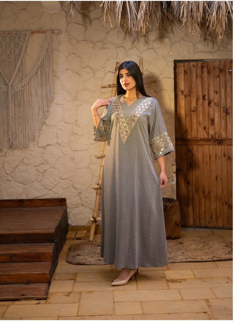 Luxurious jalabiya with a distinctive look, elegant linen and shiny sequins A455 - pzsku/ZD94034F749BDECDC76FEZ/45/1741808079/72fde84f-0963-45f3-936b-0b58e3803788