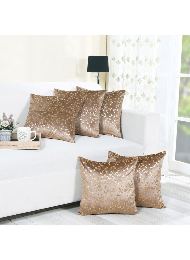 RD TREND Velvet Cushion Covers, 45 x 45 cm/18 x 18 inches,Set of 5,250 TC, Back Zipper (Brown) - Image 1