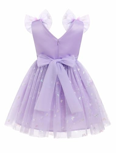 IMEKIS Toddler Tea Party Dress: Baby Butterfly Dress Flower Girl Wedding Guest Dress Fairy 9th 10th Birthday Outfit Smash Cake Photoshoot Kids Graduation Formal Pageant Tulle Tutu Purple 9-10 Years - Image 2