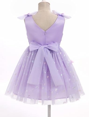 IMEKIS Toddler Tea Party Dress: Baby Butterfly Dress Flower Girl Wedding Guest Dress Fairy 9th 10th Birthday Outfit Smash Cake Photoshoot Kids Graduation Formal Pageant Tulle Tutu Purple 9-10 Years - Image 5